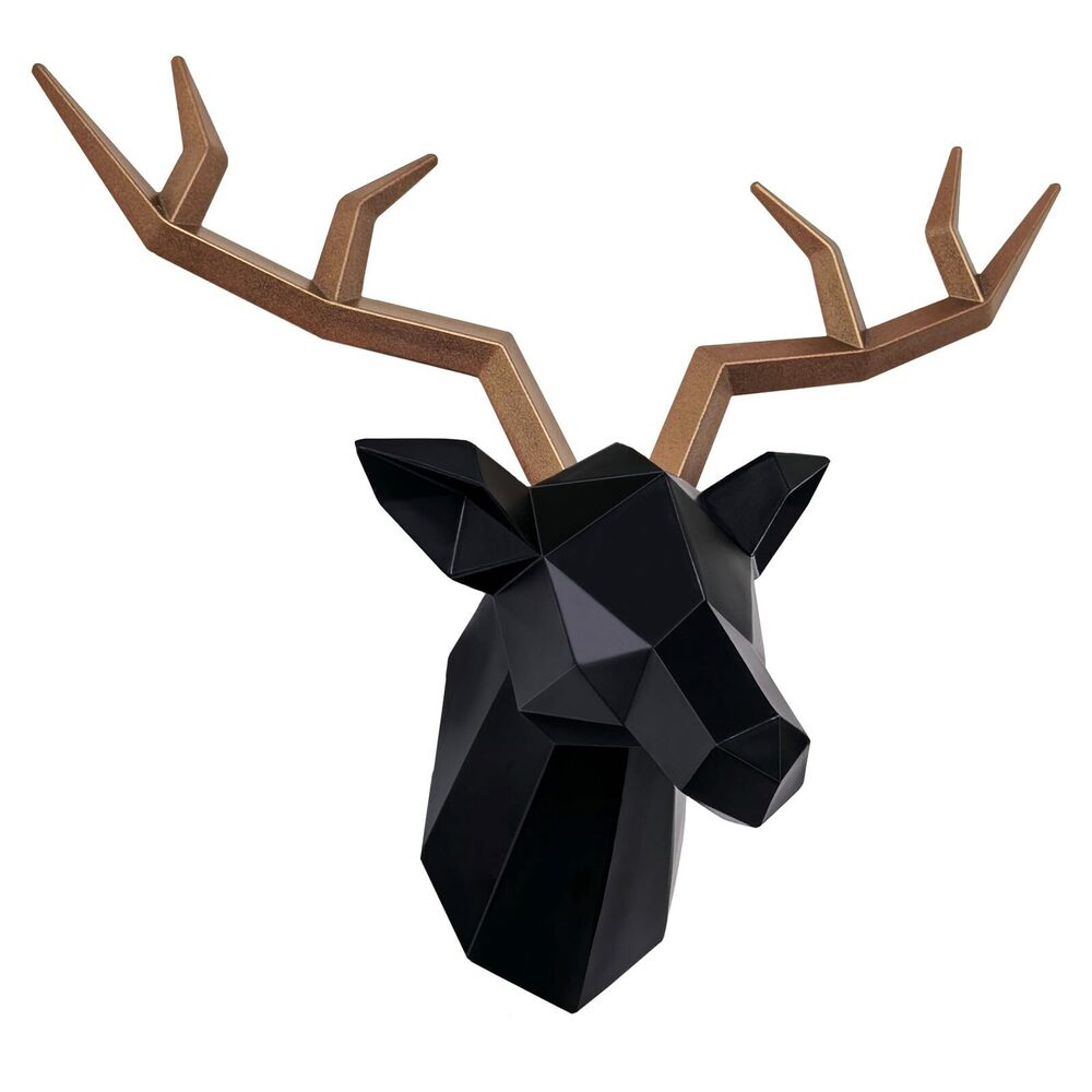 4803 Geometrical Deer Head Wall Decor Black&Copper Faux Taxidermy Resin